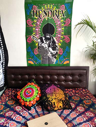 ICC Jimi Hendrix Guitar Poster 30x40 Decoration Jimmie Hendrix Classic Rock legend Music Bohemian Psychedelic Hippie Tapestry  Green