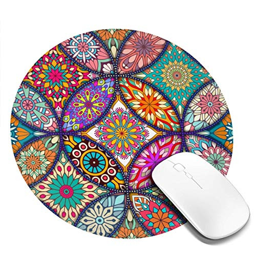 Mandala Colorful-Foam Round Mouse Pad Non-Slip Rubber Base Mousepad Small Mouse Mat for Computer Laptop Office Home