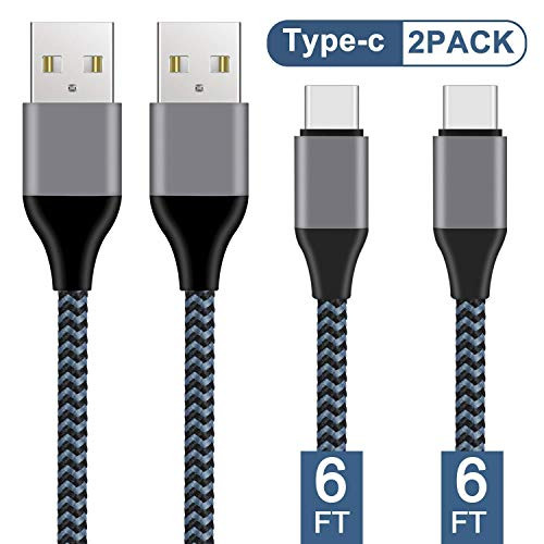 USB Type C Cable, 2-Pack 6ft USB A 2.0 to USB-C Fast S9 Charger Cable Nylon Braided Charging Cord Compatible (B02)