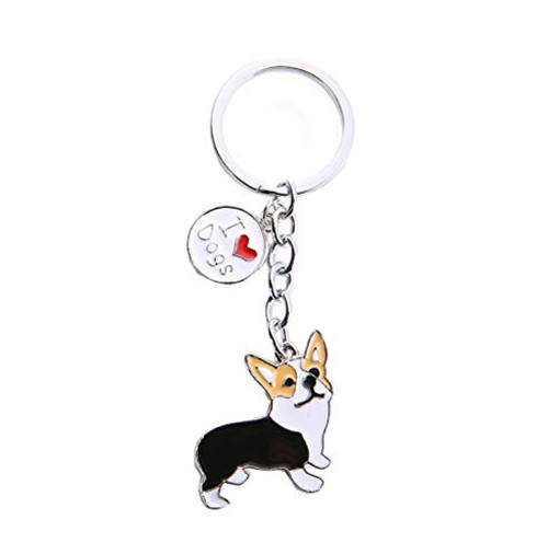 Mummumi Pet Keychain  Dog ID Tag Keychain Ring Creative Lovely Dog Key-Ring Portable Metal Key Decor Car Keying Gift  Black Corgi