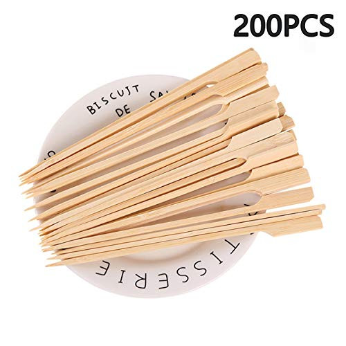 STUDYY 200 Pcs Bamboo Paddle Picks Skewers, Cocktail Picks, BBQ Picks, Fruit Sticks, 7 Inch