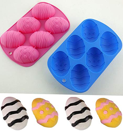 Easter Egg Shaped Silicone Cake Mold  Trays Cooking Supplies for Chocolate  Candies  Ice Cube Trays Baking Molds  2Pcs   Pink and blue