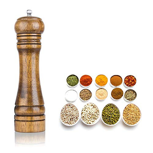 Salt and Pepper Mill, Wooden Pepper Grinder, Salt and Pepper Mill Wood Pepper Mill with Strong Adjustable Ceramic Grinder (8 Inch)