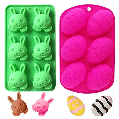 Easter Silicone Molds  Easter Egg Mold Chocolate Mold  Jello Mold Egg Bunny Chocolate Bomb Cake Pop Molds for Easter Baking Cake Decorate Chocolate DIY Jello Candy Making  Green and Pink  2pcs