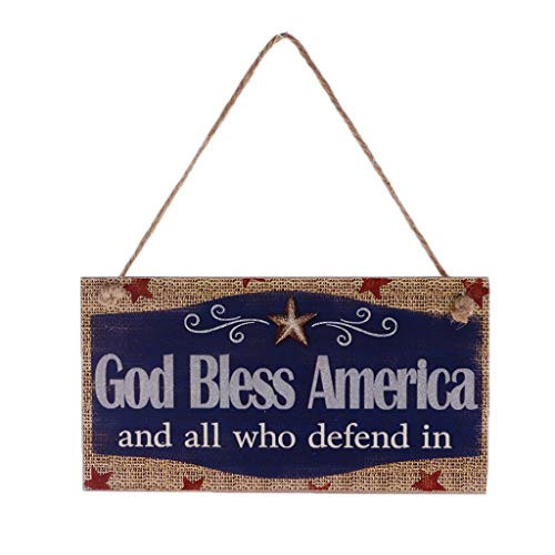 KODORIA God Bless America Wooden Plaque Patriotic USA Sign Wooden Hanging Plaque Wall Decoration