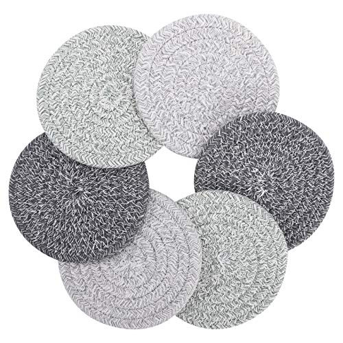 Braided Coasters for Drinks  Accmor Super Absorbent Cup Cotton Coasters  6 Pack Handmade Heat-Resistant Woven Round Desk Coasters Fabric Hot Pads Mats for Table Protection