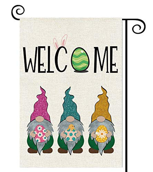 Balgardekor Welcome Colorful Gnomes Garden Flag Vertical Double Sided Burlap Happy Easter Spring Summer Yard Outdoor Decor Home Decor  12.5 x 18  Happy Easter