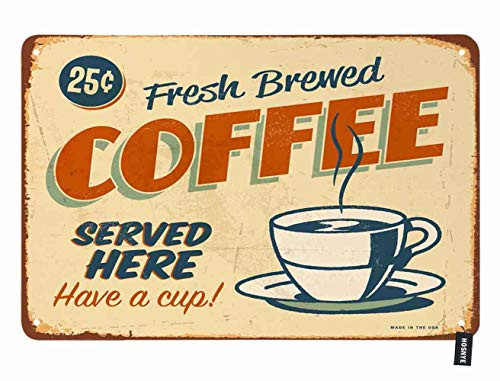 HOSNYE Fresh Brewed Coffee Tin Sign Served Here Old Fashioned Coffee Restaurant Vintage Metal Tin Signs for Men Women Wall Art Decor for Home Bars Clubs Cafes 8x12 Inch HOSNYE Fresh Brewed Coffee Tin Sign Served Here Old Fashioned Coffee Restaurant Vintage Metal Tin Signs for Men Women Wall Art Decor for Home Bars Clubs Cafes 8x12 Inch