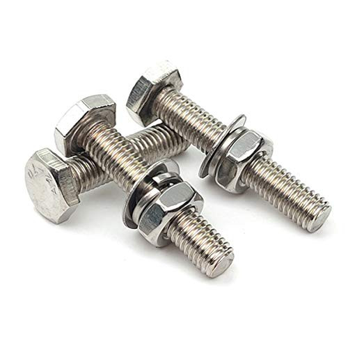 Levanco  10 Sets  5 16-18x1" Stainless Steel Hex Head Screws Bolts  Nuts  Flat Washers  and  Lock Washers Kits  18-8  304  Stainless Steel  Fully Thread Hexagon Bolts Kits