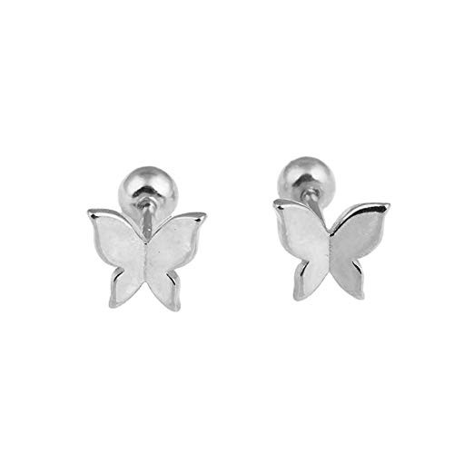 18G Tiny Butterfly Cartilage Stud Earrings S925 Sterling Silver Minimalist Tragus Helix Barbell Bar Labret Studs Earring Screw Back Piercing Jewelry Gifts for Women Girls Sensitive Ears  White Gold