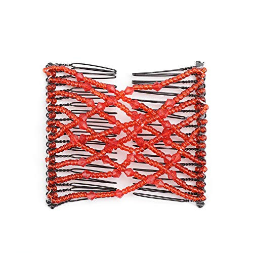 Greatstar EZ Stretch Pearls Combs For Girl  Magic Beading Hair Comb-Double Clips Hair Styling Accessories for Women Girls Hair Beauty  Red