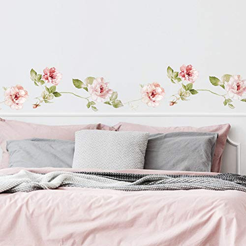 TIICA Garden Flower Wall Decals Watercolor Blossom Branch Peel and Stick Wall Art Stickers Bedroom Living Room TV Wall Home Decor