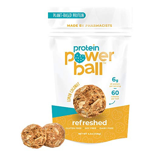 Protein Bites by Protein Power Ball  On-The-Go Protein Snacks  Gluten Free  Dairy Free  Soy Free Snack  High Protein Energy Bites  Lemon Coconut  1 Pack