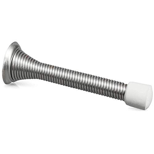10 Pack of Satin Nickel Spring Door Stops - 3 ¼ Inch Heavy Duty Door Stop - Traditional Spring Door Stop Satin Nickel w/Rubber Bumper