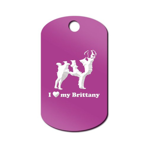 Mister Petlife I Love My Brittany Engraved Keychain GI Tag Spaniel Purple