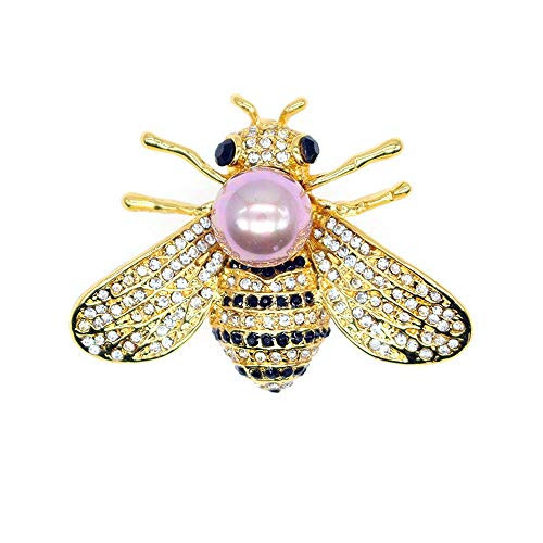 Honey Bee Brooches Crystal Insect Themed Bee Brooch Animal Fashion Shell Pearl Brooch Pin Gold Tone  Light Purple Pearl