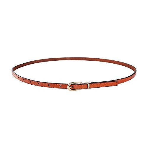 Leather Skinny Women Belt Thin Waist Belts Extra Thin PU Leather Waist Belt with Gold Buckle for Jeans Pants Dresses  Brown