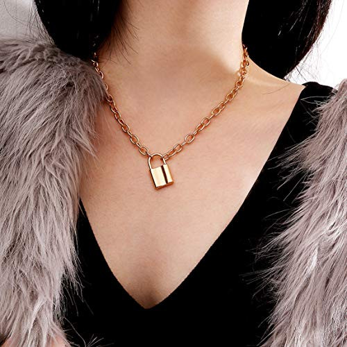 Artmiss Lock Y Necklace Gold Bar Punk Pendant Necklace Long Chain Necklace Fashion Punk Jewelry for Women Girls