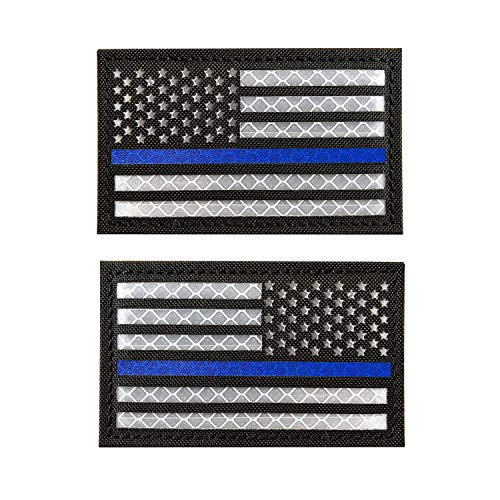 Infrared IR US USA Flag Patch Tactical Military Morale Reflective American Flag Patch Hook and Loop Fastener Emblem Backing Multicam  2 PCS  Blue Line