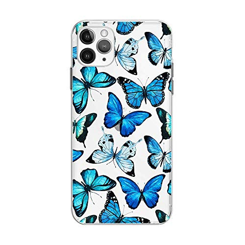 FancyCase Compatible with iPhone 12 Pro Max  6.7 inch -Animal Pattern Soft Silicone Protective Transparent iPhone 12 Pro Max Case  Various Blue Butterflies