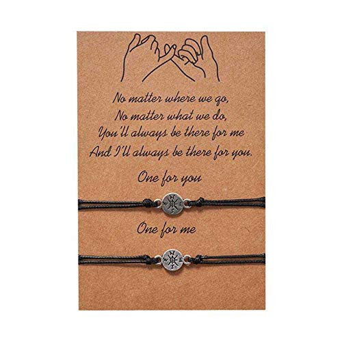 HAPPYAN 2PCS Distance Matching Couple Bracelets Best Friends Boyfriend and Girlfriend Friendship Relationship His and Hers Pinky Promise Bracelet for Him and Her  2Pcs Compass BraceletPlusa Card