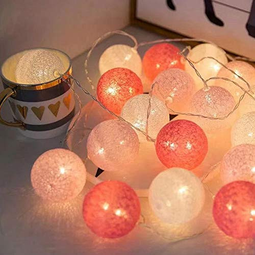 20LED Cotton Ball String Lights?Battery Powered Indoor Outdoor Led String Lights Home Bedroom Patio Christmas Decorations Party Wedding  Pink