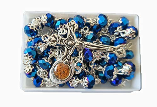Deep Blue Crowned Catholic Crystal Rosary Necklace in gift Box Deep Blue Crowned Catholic Crystal Rosary Necklace in gift Box