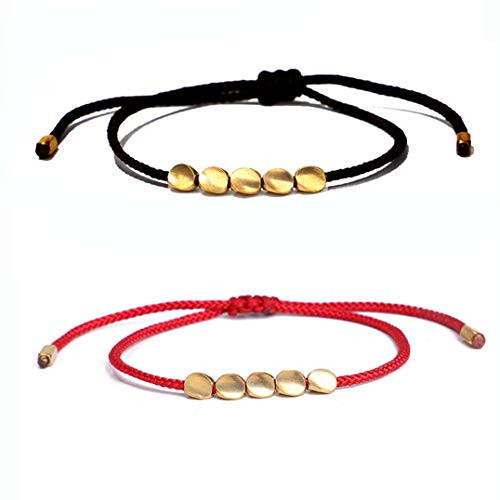 2PCS Handmade Tibetan Copper Bead Bracelet?Buddhist Braided Cotton Copper Beads Lucky Rope Bracelet Unisex for Women and Men