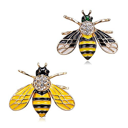 RINHOO Honeybee Animal Insect Brooches Pin Crystal Corsages Scarf Clips for Women Girls Jewelry  2PC Set -Insect