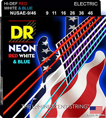 DR Strings Guitar Strings Electric Neon Red White Blue 09-46 Light and Heavy