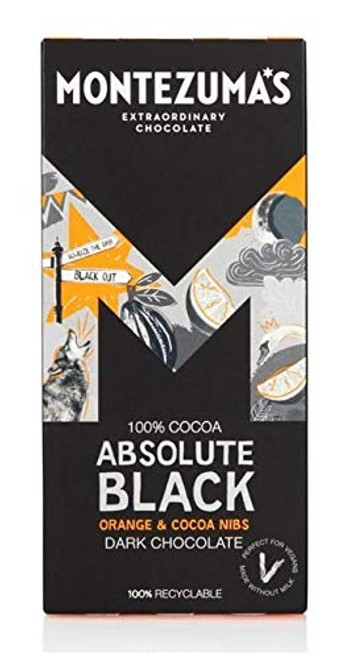 Montezuma's Dark Chocolate Absolute Black with Orange and Cocoa Nibs 90g