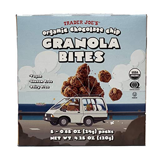 Trader Joe's Organic Chocolate Chip Granola Bites - Vegan  Gluten Free  Dairy Free - 5 Packs in Box