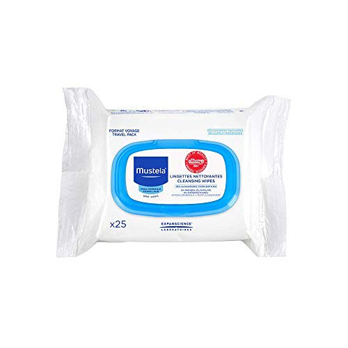 Mustela Baby Cleansing Wipes - Ultra Soft  On-the-Go Travel Wipes - Lightly Scented - with Natural Avocado  and  Aloe Vera  25 ct.