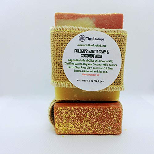 FULLER'S EARTH and COCONUT MILK soap - All natural soap - 100% natural - Handmade in USA - face and body soap - ROSE GERANIUM essential oil soap - for men women and kids - The S Soaps FULLER'S EARTH and COCONUT MILK soap - All natural soap - 100% natural - Handmade in USA - face and body soap - ROSE GERANIUM essential oil soap - for men women and kids - The S Soaps