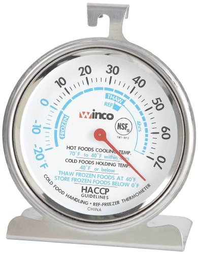 Winco Dial Refrigerator Freezer Thermometer with Hook and Panel Base  3-Inch