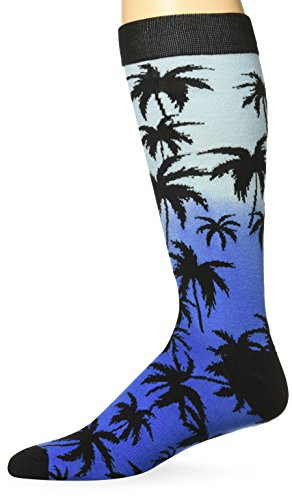 K. Bell Men's The Outdoors Novelty Crew Socks  Palm Trees  Blue   Shoe Size  6-12