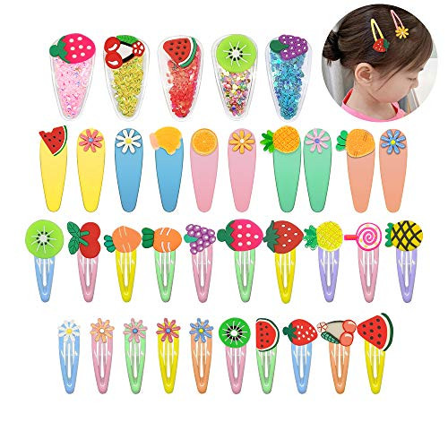 Girls Hair Clips 35 PCS Lovely Fruit Printed Pattern Metal Snap Hair Clips Cartoon Design Hairpins for Kids Teens Pets Girls Hair Clips 35 PCS Lovely Fruit Printed Pattern Metal Snap Hair Clips Cartoon Design Hairpins for Kids Teens Pets