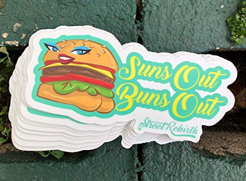 1 Suns Out Buns Out Sticker - One 4 Inch WaterProof Vinyl - Funny Beach Pun Decal For Hydro Flask Skateboard Laptop etc