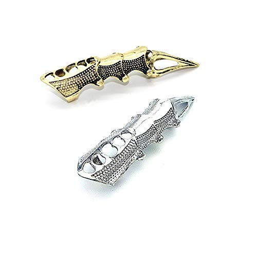2pcs Punk Armour Knuckle Joint Full Finger Ring Activity Double Loop Rock Gothic Men Boys Ring Halloween Cosplay Jewelry