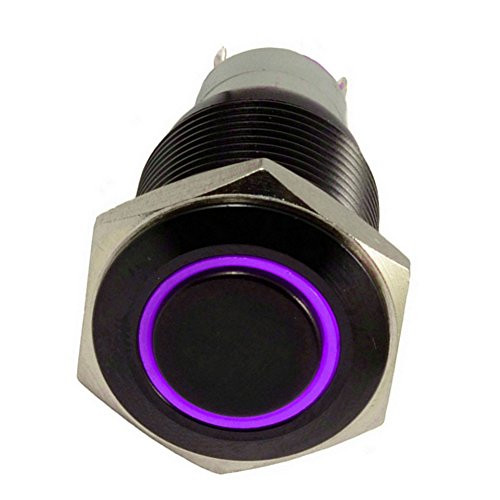 ESUPPORT 16mm 12V 3A Car Purple LED Light Angel Eye Metal Push Button Toggle Switch Latching Black Shell