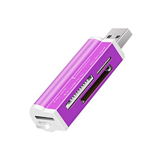Card Reader USB 2.0 SD/TF Memory Card Writer Adapter All in 1 Multifunctional Lightweight Stable Support SD/Mini-SD/SD Ultra/MMC/MMCII/RS-MMC/HS-MMC/SDC/T-Flash Purple