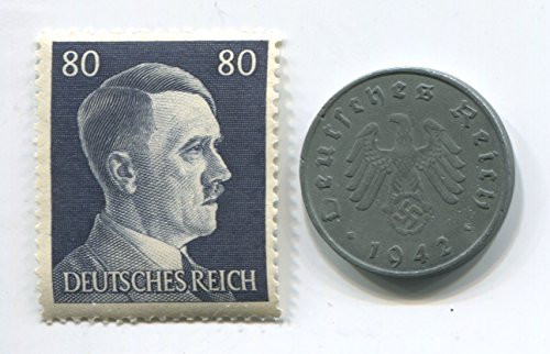 Hitler Rare Nazi Swastika 10 Reichspfennig German Coin World War Two WW2 with Jumbo Black Head Stamp MNH