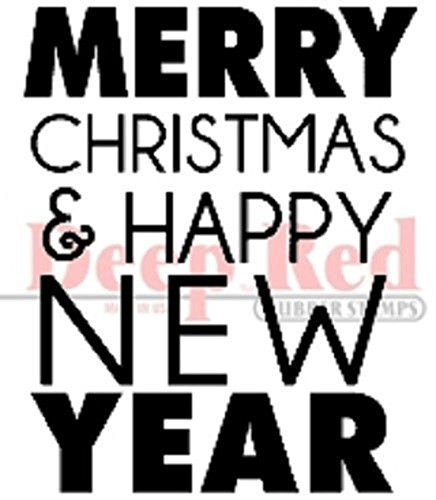 Deep Red Stamps Merry Christmas Happy New Year Rubber Stamp