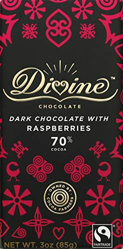Divine Chocolate  Bar Dark Chocolate Raspberries 70%  3 Ounce