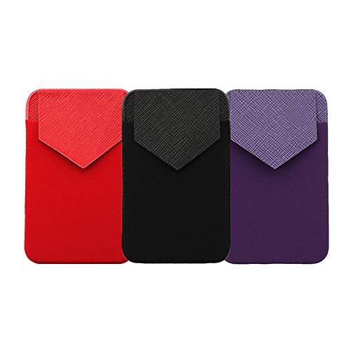 Pouch Flap Credit Card Holder for Back of Phone  Secure Cell Phone Stick on Wallet Phone Card Holder  Phone Card Wallet  iPhone Card Holder Credit Card Case for Cell Phone  RedPlusBlackPlusPurple
