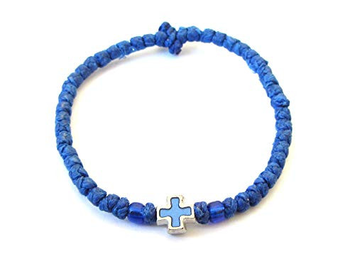 Iconsgr Handmade Christian Orthodox Komboskoini Chotki Prayer Rope Bracelet Blue