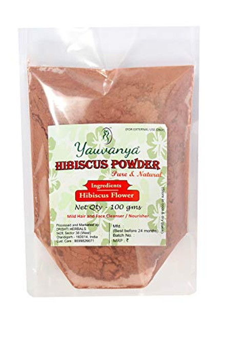Yauvanya Pure Hibiscus Powder for Hair  Mild Cleanser and Nourisher  and Skin - 100 GMS