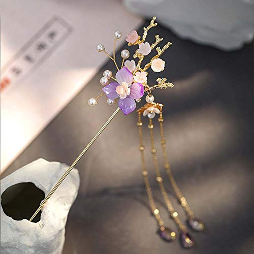 CHXIHome Chinese Hanfu Dress Accessories Flower Pearls Long Tassels Hair Sticks Hairpins Headpieces Chinese Hanfu Headwear Hairpins Hair Sticks Purple CHXIHome Chinese Hanfu Dress Accessories Flower Pearls Long Tassels Hair Sticks Hairpins Headpieces Chinese Hanfu Headwear Hairpins Hair Sticks Purple