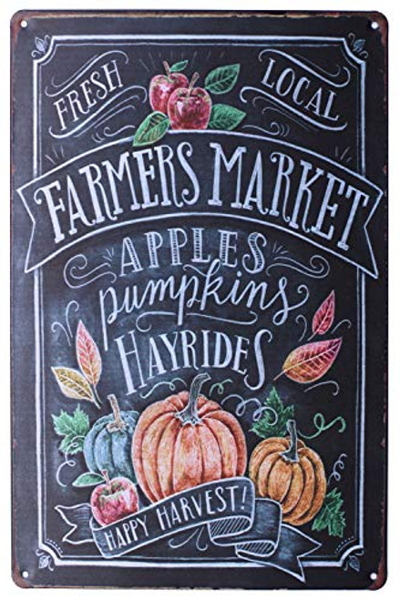 Sumik Farmers Market Apples Pumpkin Hayrides, Metal Tin Sign, Vintage Art Poster Plaque Kitchen Home Wall Decor