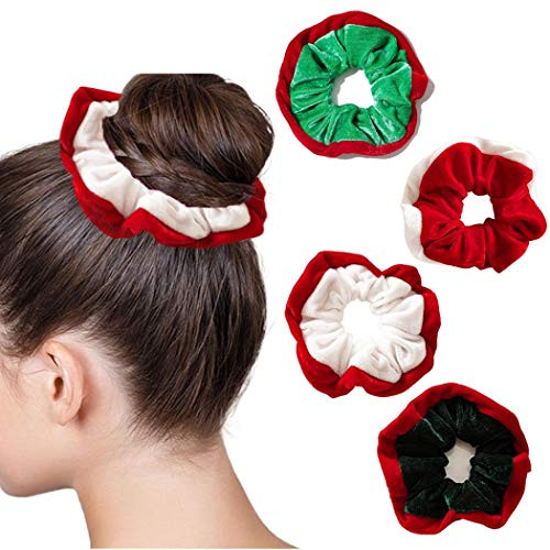 Woeoe Christmas Red Hair Scrunchies Velvet Elastics Hair Bands Christmas Holiday Hair Ties Ropes Scrunchies Hair Accessories for Women and Girls